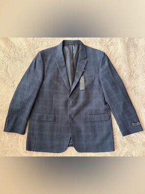 NEW Andrew Fezza navy plaid blazer, Men’s 46R